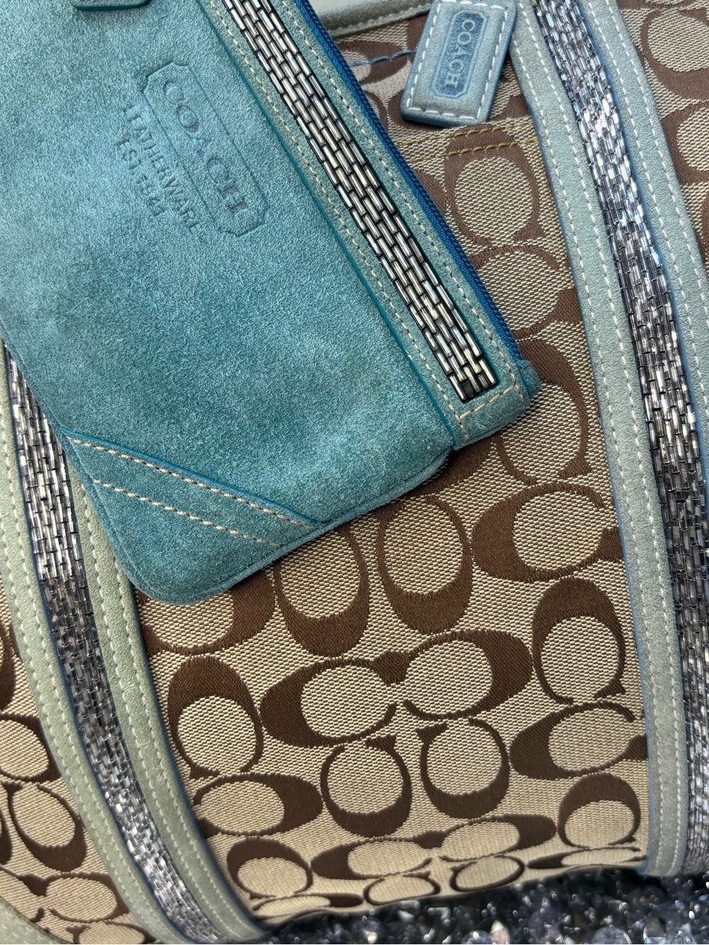Coach 2005 vintage y2k Signature Gallery Beaded Tote w/ matching wallet GUC - Picture 17 of 17